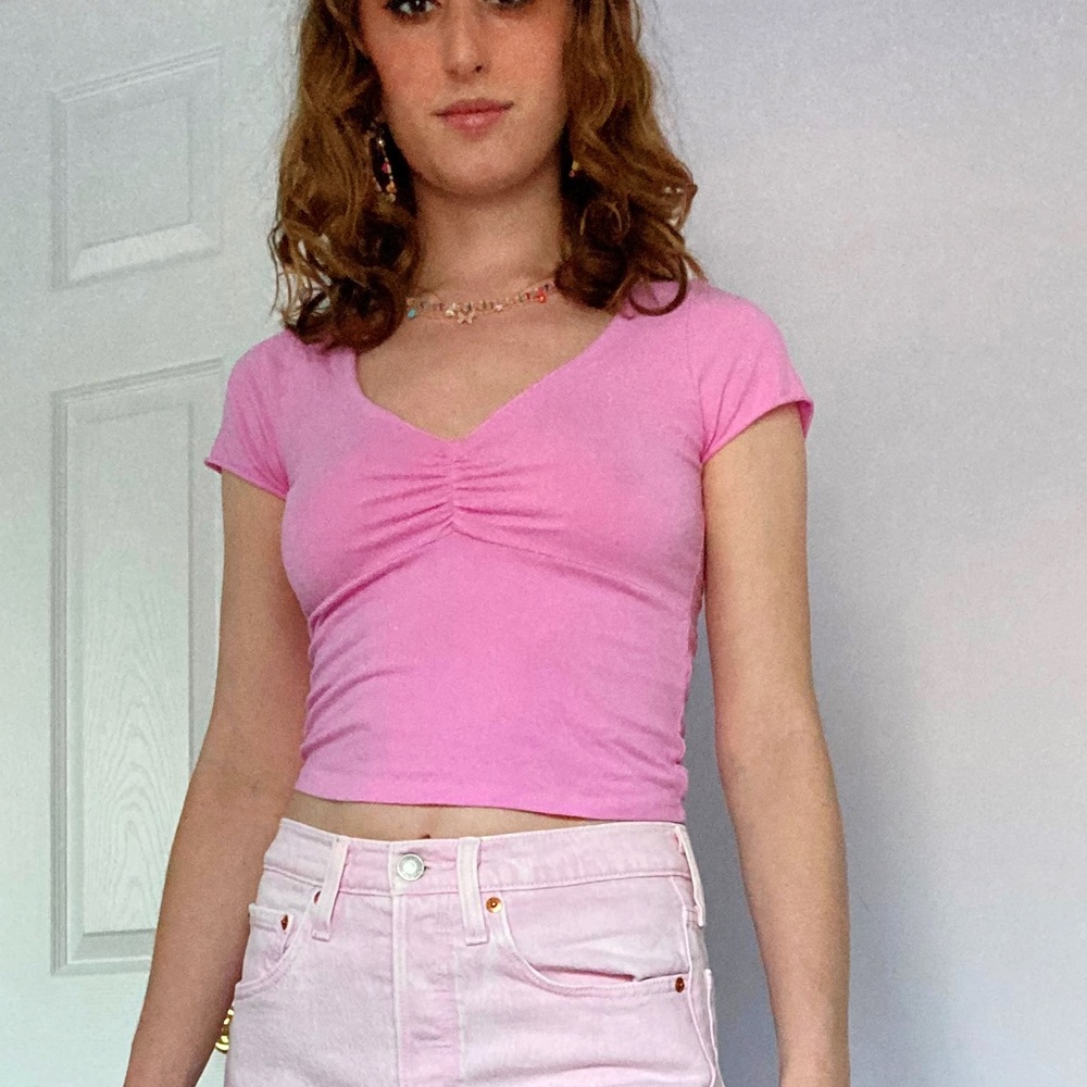 Pink Ruched Brandy Melville Tee